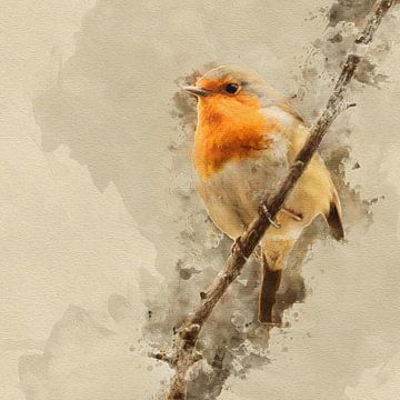 Robin on a branch by Art by Jeronimo