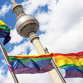 TV Toren Berlijn met Regenboogvlaggen van Frank Herrmann