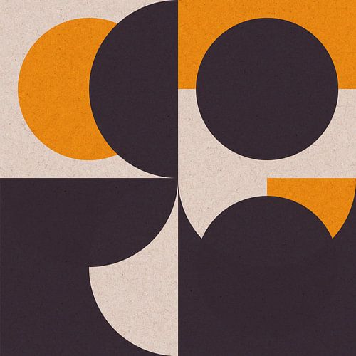 Formes rétro I en jaune, noir et blanc cassé. Art géométrique abstrait moderne