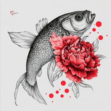 Vis en bloesem in harmonie van Poster Art Shop