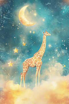 Giraffe in Dromerige Nacht onder Sterrenhemel van Eva Lee