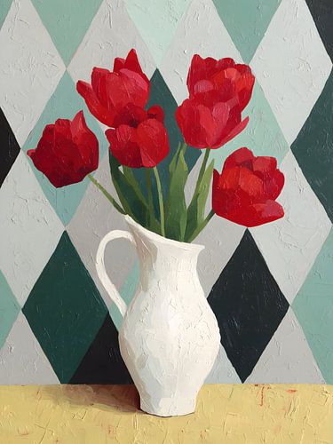 Red Tulips in Vase Still Life