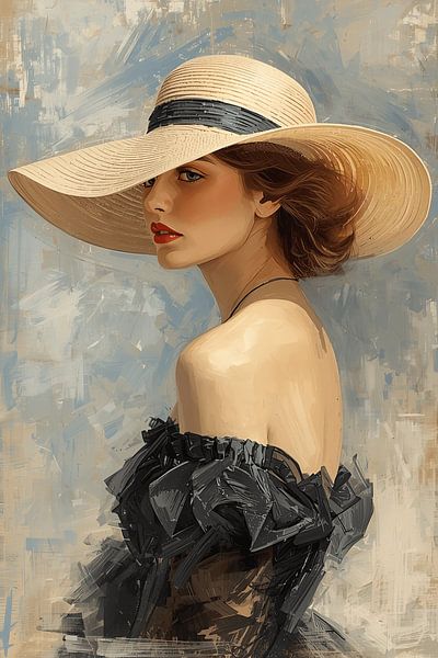 Élégance intemporelle - femme avec chapeau à larges bords par Dante S