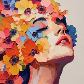 Farbenfrohes Blumenportrait moderne Kunst von Wilma Mesman