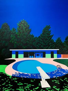 Hiroshi Nagai - Zwembad, City Pop bij nacht van Vivanne