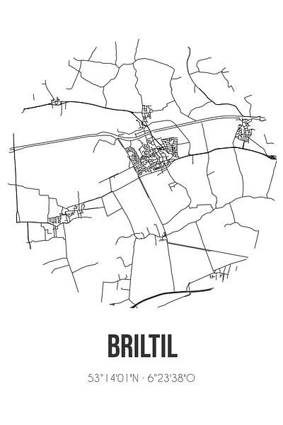 Briltil (Groningen) | Carte | Noir et blanc par Affiches de lieux
