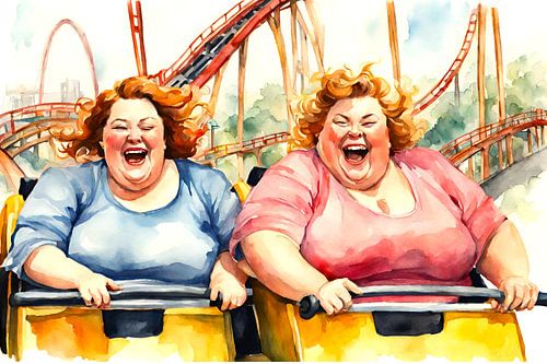 2 gezellige dames zitten in de achtbaan