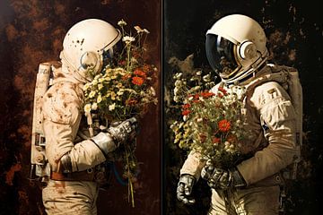Astronauten met bloemenboeketten van Imperial Art House