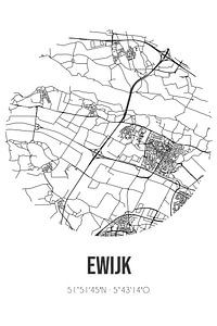 Ewijk (Gelderland) | Karte | Schwarz und weiß von Rezona