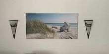 Klantfoto: Noordzee - Strandstoel met stralend Duingras van Reiner Würz / RWFotoArt, op canvas