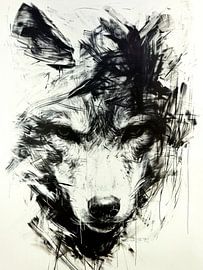 Wolf Portrait schwarz weiß expressiv wild Geheimnis Striche