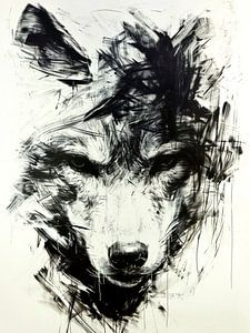 Wolf Portrait schwarz weiß expressiv wild Geheimnis Striche