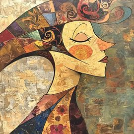 Abstrakte Frau mit Blumen von Kunst Laune