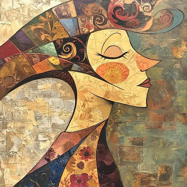 Abstract Vrouw met Bloemen van Kunst Kriebels