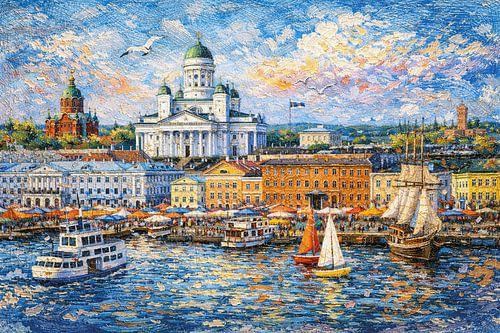 Helsinki in Finland, een impressionistisch schilderij.