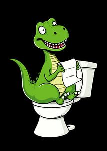 Grüner Dinosaurier und Toilette