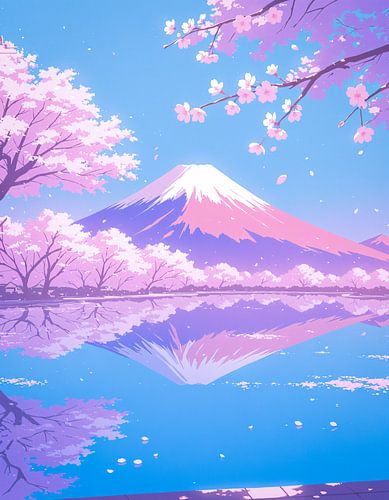 Anime Scenery Cherry Blossom Mount Fuji Japan