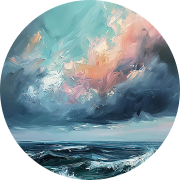 Levendige Lucht en Woelige Golven bij Zonsopgang