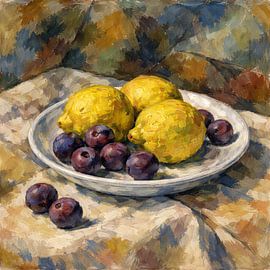 Zitronen und Pflaumen auf einem Teller von Claudia Gründler