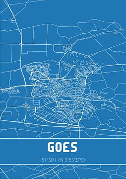 Blauwdruk | Landkaart | Goes (Zeeland) van MijnStadsPoster