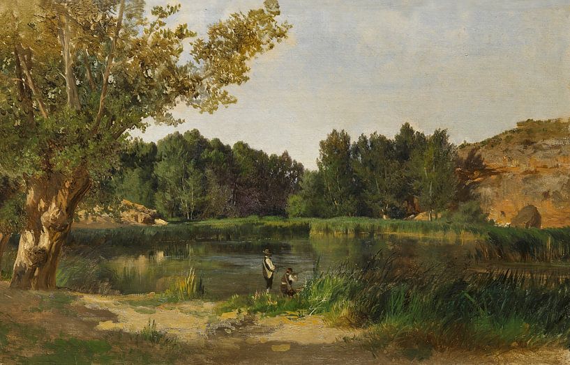 Carlos de Haes-Lagoon Landscape, Wild duck hunting by the river, Antique landscape by finemasterpiece