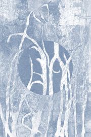 Ikigai.  Blauw gras en maan. Abstracte minimalistische Zen kunst. Japandi stijl II van Dina Dankers