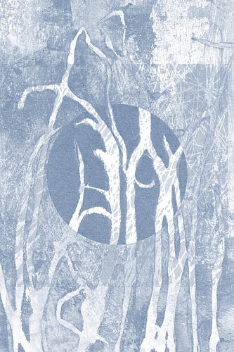 Ikigai.  Herbe bleue et lune. Art zen abstrait et minimaliste. Style Japandi II