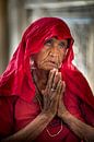 Vrouw bij rattentempel in Deshnok, India van Paula Romein thumbnail