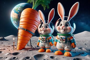 Hasen-Astronauten auf einer karottenreichen Mondmission von artefacti