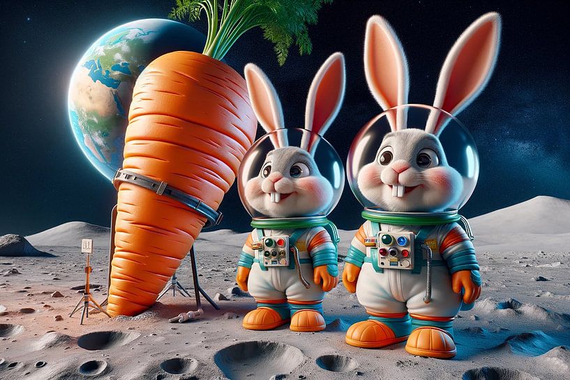 Rabbit astronauts on a carrot-rich moon mission by artefacti