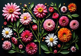 Floral Arrangement of Gerbera Daisies, Dahlias, and Daisies on B by Markus Gann