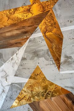 Abstract hout en beton met gouden elementen van Digitale Schilderijen
