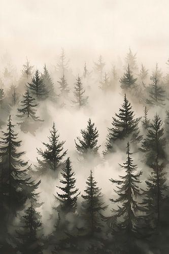 Watercolour pine forest