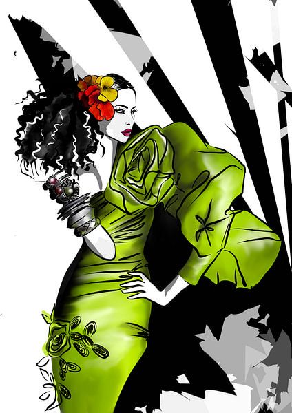 Groene jurk - mode-illustratie van Janin F. Fashionillustrations