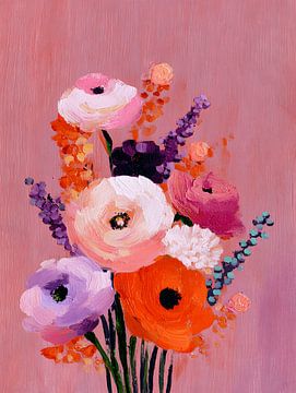 Lebendige Blumen auf weichem rosa Hintergrund