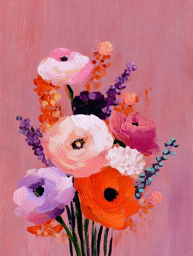 Vibrant Bloemen op Zacht Roze Achtergrond