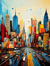 Colourful city skyline in a modern abstract style by STUDIO ARTSY