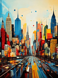 Farbenfrohe Skyline einer Stadt im modernen abstrakten Stil