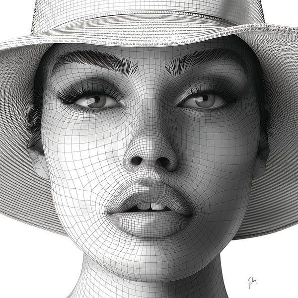Geometric Grace: Woman with Hat in Line Art by Artz by Mr.JAi