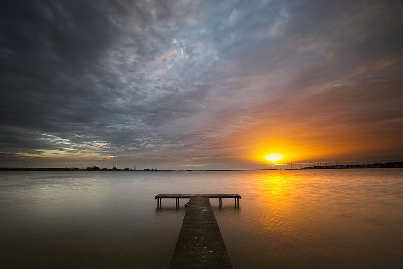 jetty in Den Oever at sunrise 2 by peterheinspictures