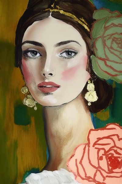 Portrait moderne d'une fille avec des fleurs par Studio Allee