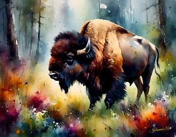 Wildlife in Watercolor – Bison 4 by Johanna's Art