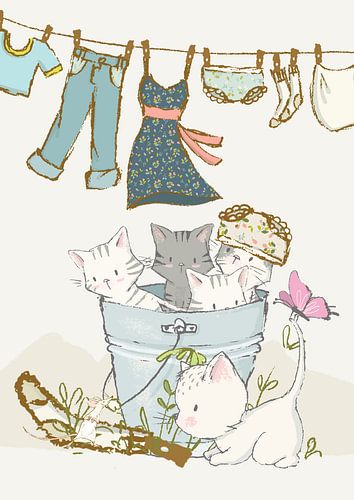Große Wäsche mit Kätzchen
