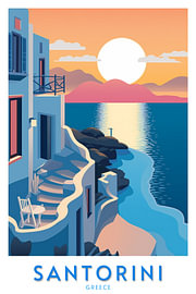 Sonnenuntergang auf Santorin | Minimalistisches Reiseplakat von Minimal Blue
