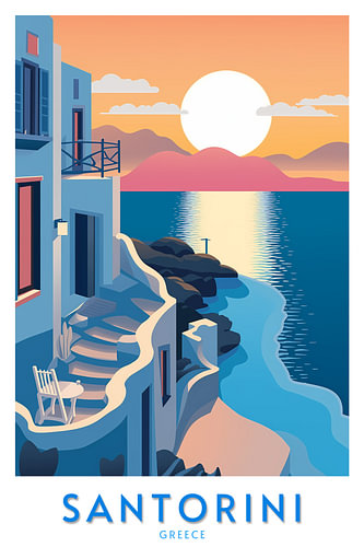 Santorini Sunset | Minimalist Travel Poster