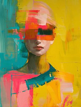 Modernes abstraktes Porträt in leuchtenden Neonfarben, zeitgenössische Kunst.