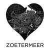 Amour pour Zoetermeer Noir et Blanc | Plan de la ville dans un coeur sur Cartes du monde boutique