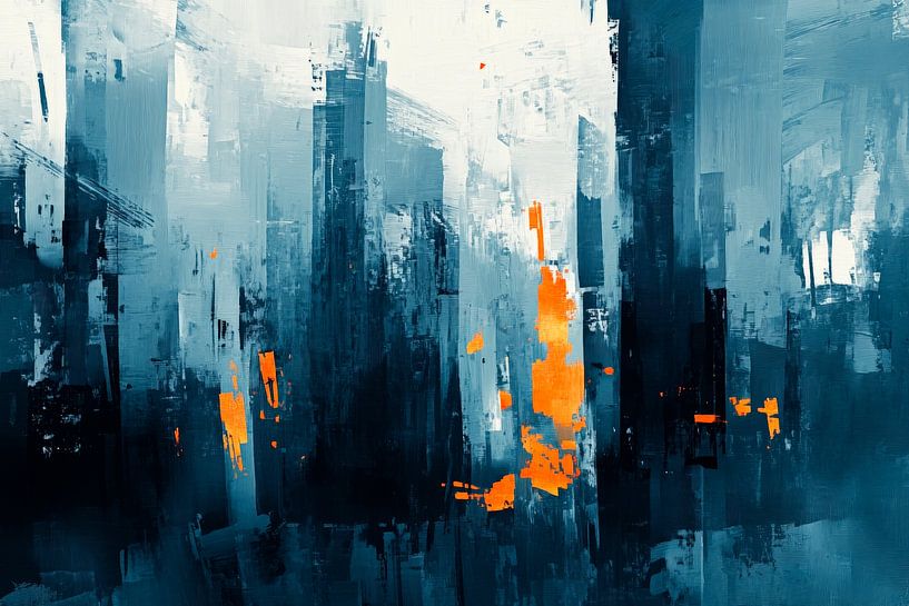 Futuristische stad in blauw en oranje van Poster Art Shop