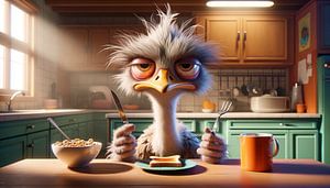 Vogel starrt aufs Frühstück