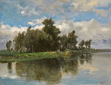 Carlos de Haes-Riverbank landschap, bos bij de rivier, Antique landschap